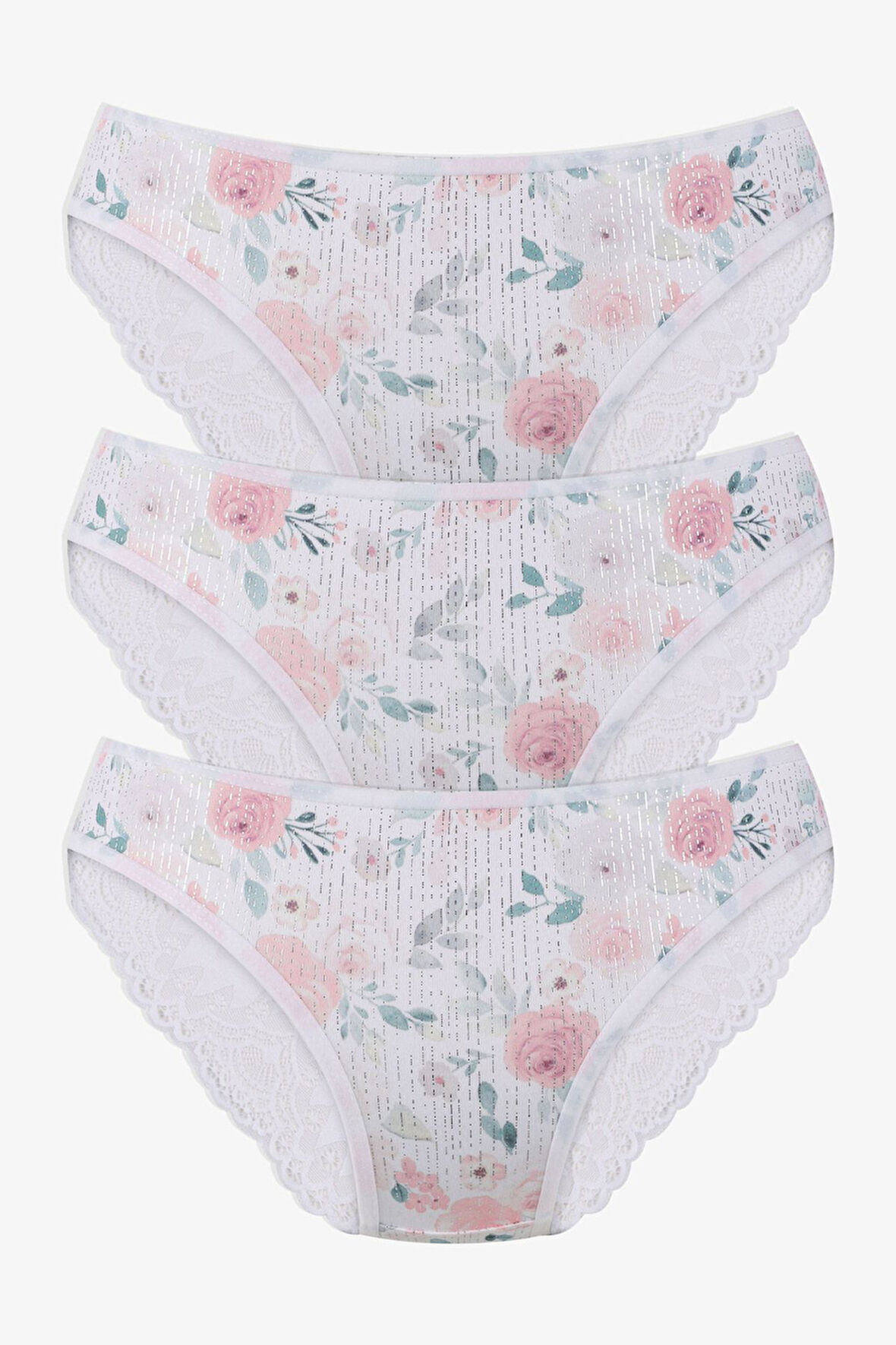 Kadın 3'lü Dantelli - Desenli Külot