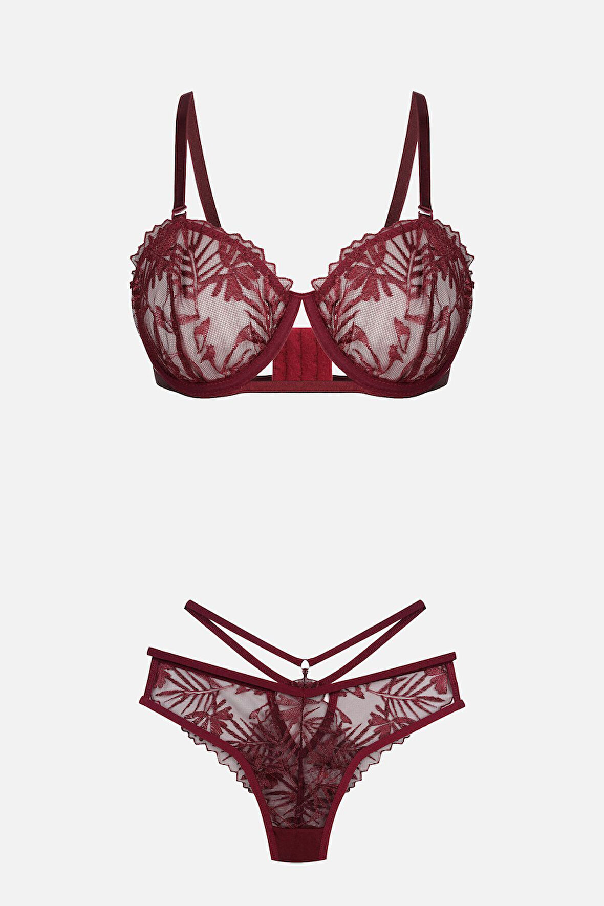 Kadın Brodeli Tüllü Dantelli Sütyen Takım