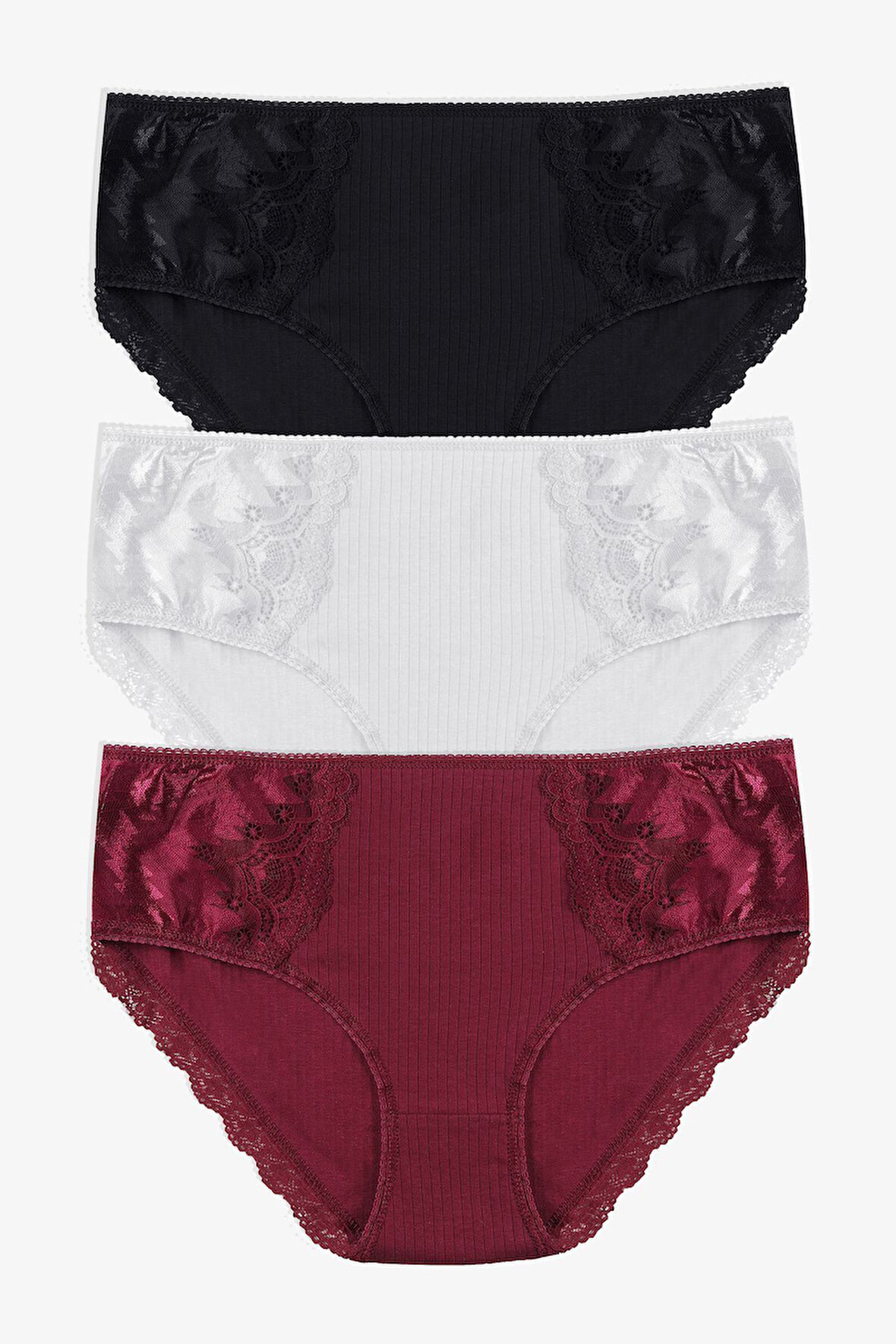 Kadın 3'lü Fitilli Yan Dantelli Külot