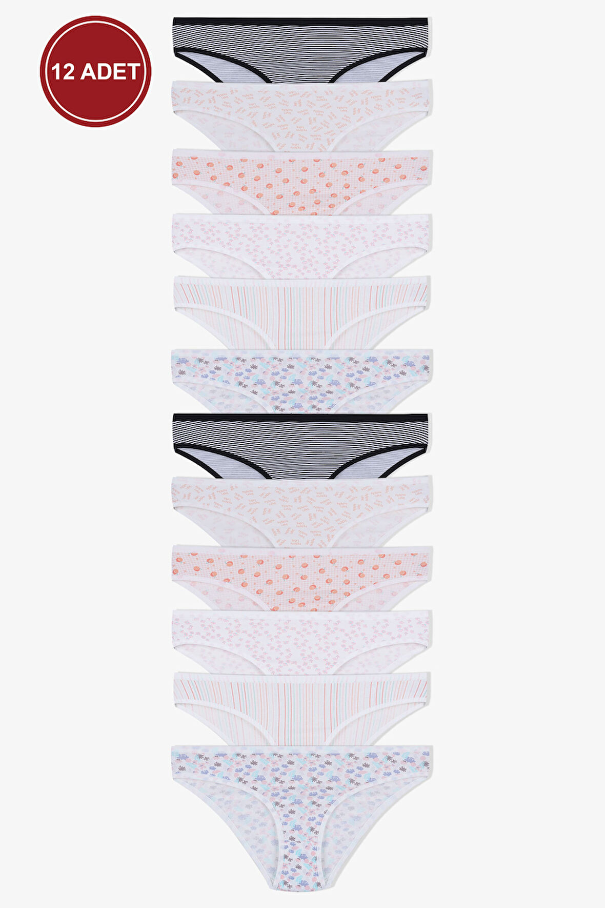 Kadın 12'li Pamuklu Desenli Külot