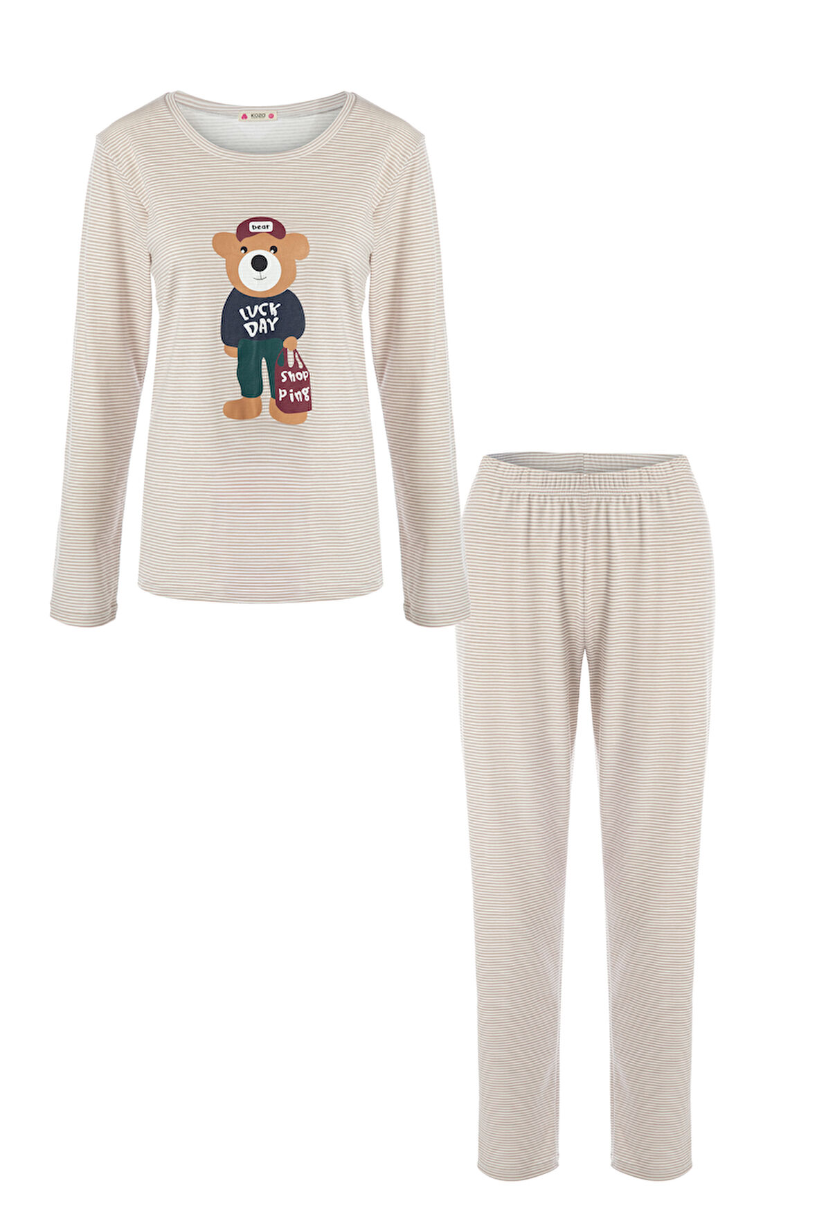 Kadın Uzun Kollu Baskı Detaylı Pijama Takımı