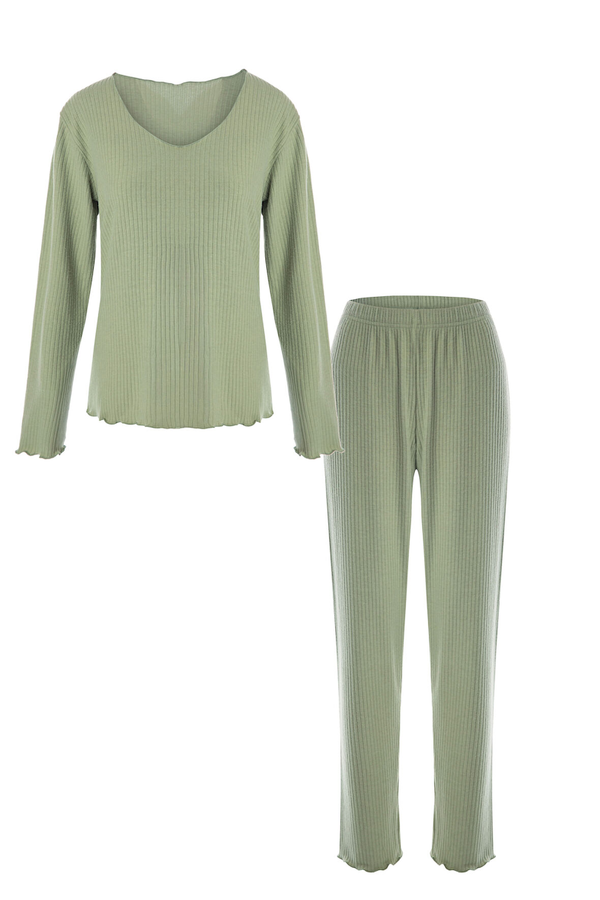 Kadın Yumuşak Dokulu Fitilli Süs Dikişli Soft Touch Pijama Takımı