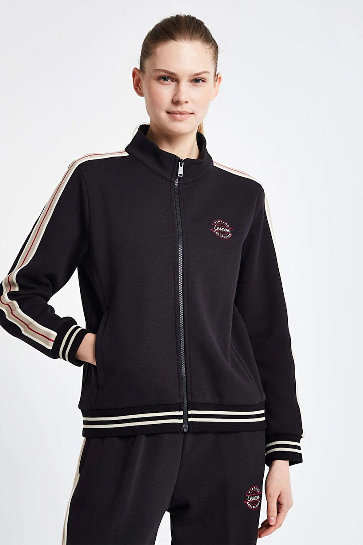 Lescon 24NTBV002120-633 Siyah Kadın Fermuarlı Sweatshirt