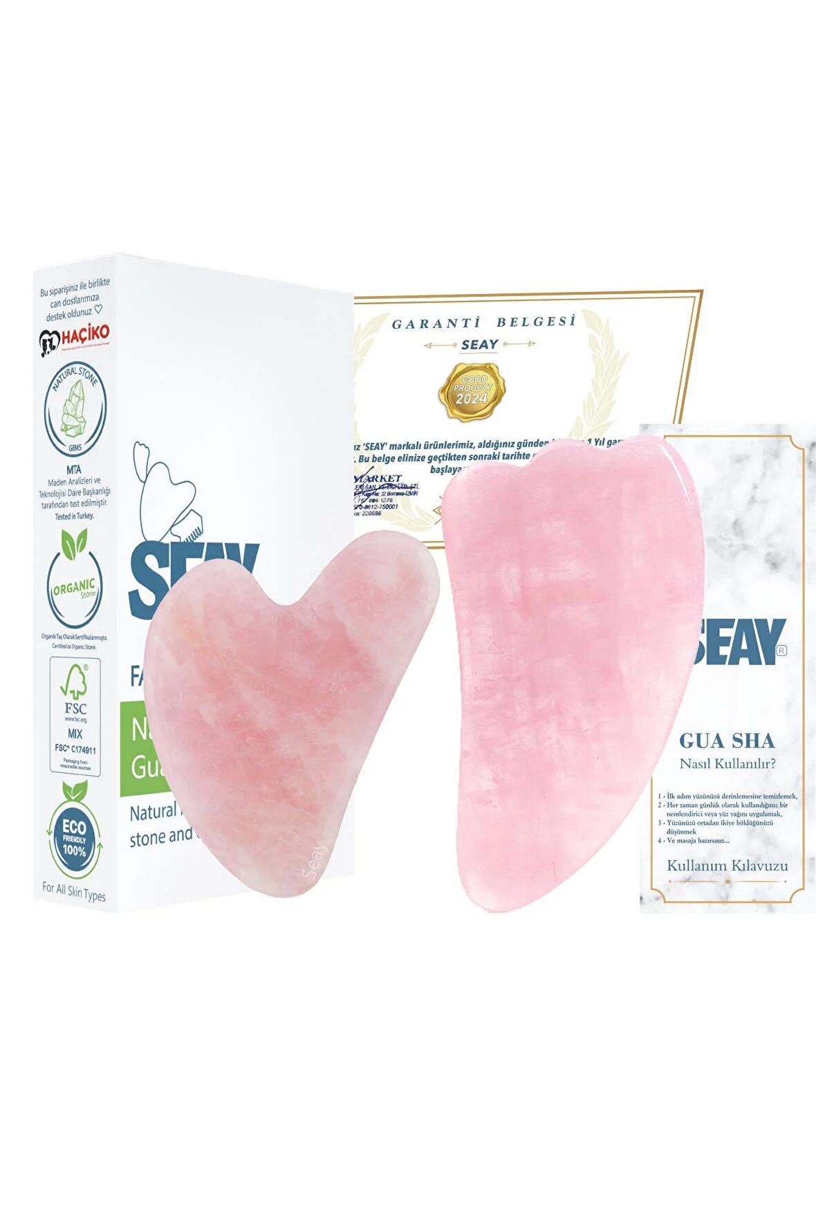 Pembe Kuvars Quartz Gua Sha Yüz Masaj Aleti Ikili Set Guasha Quartz