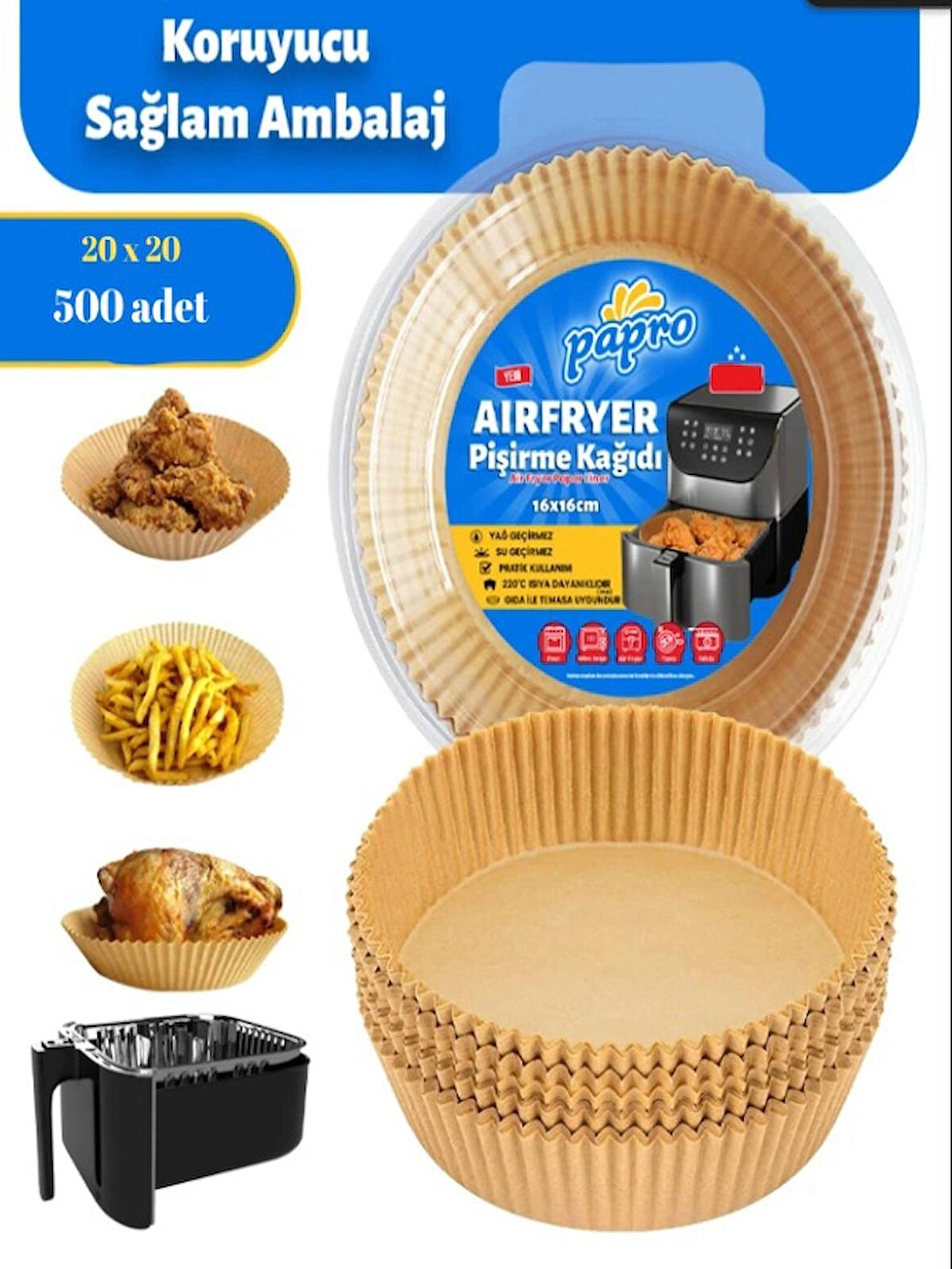 Airfryer Pişirme Kağıdı Yuvarlak 500 Adet 16*16 Hava Fritözü Yağlı Kağıt Airfryer Philip