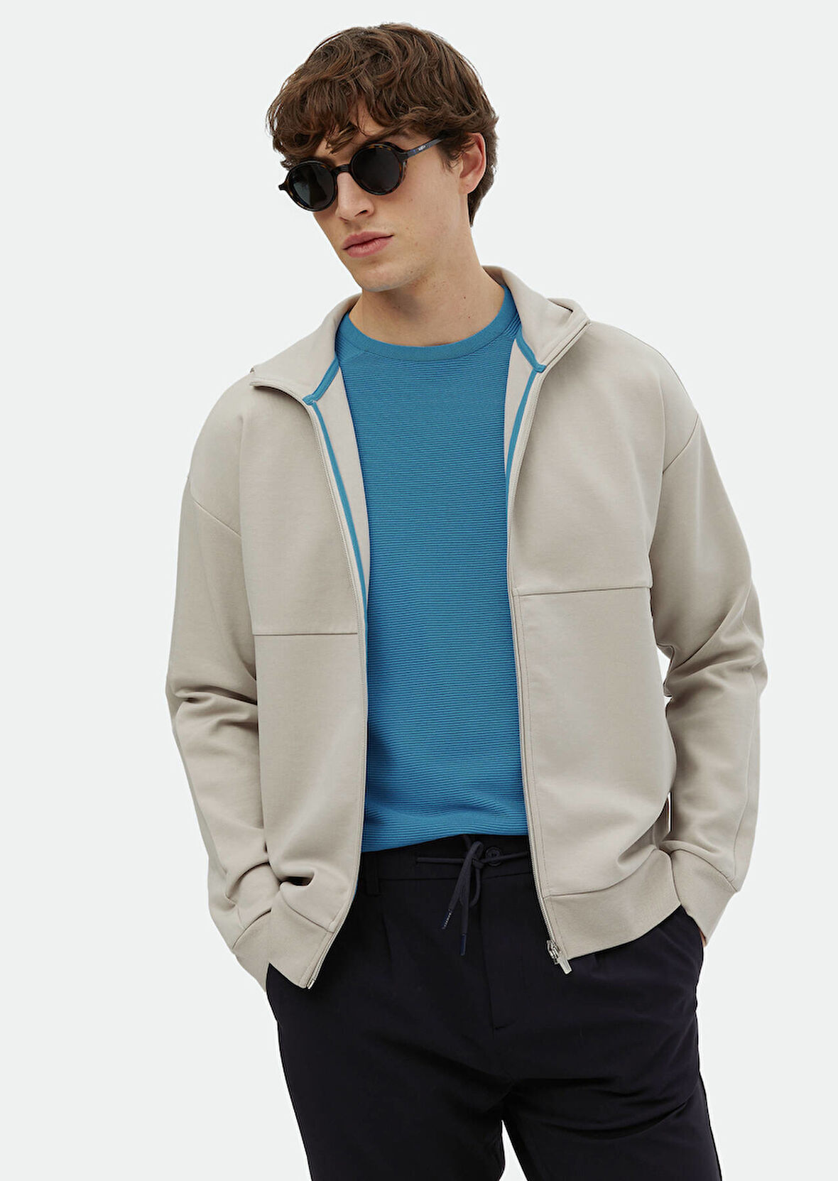 Açık Gri Kapüşonlu Düz Sweatshırt