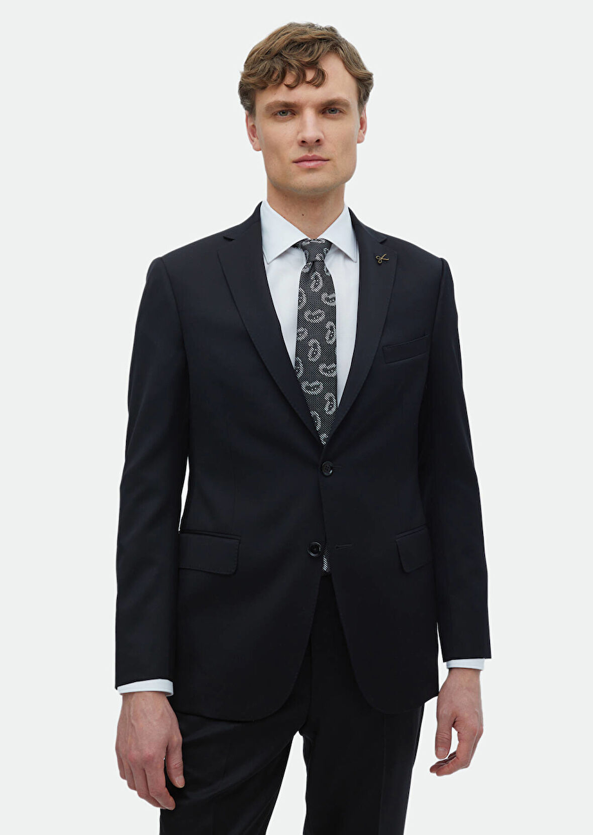 Siyah Düz Regular Fit %100 Yün Takım Elbise