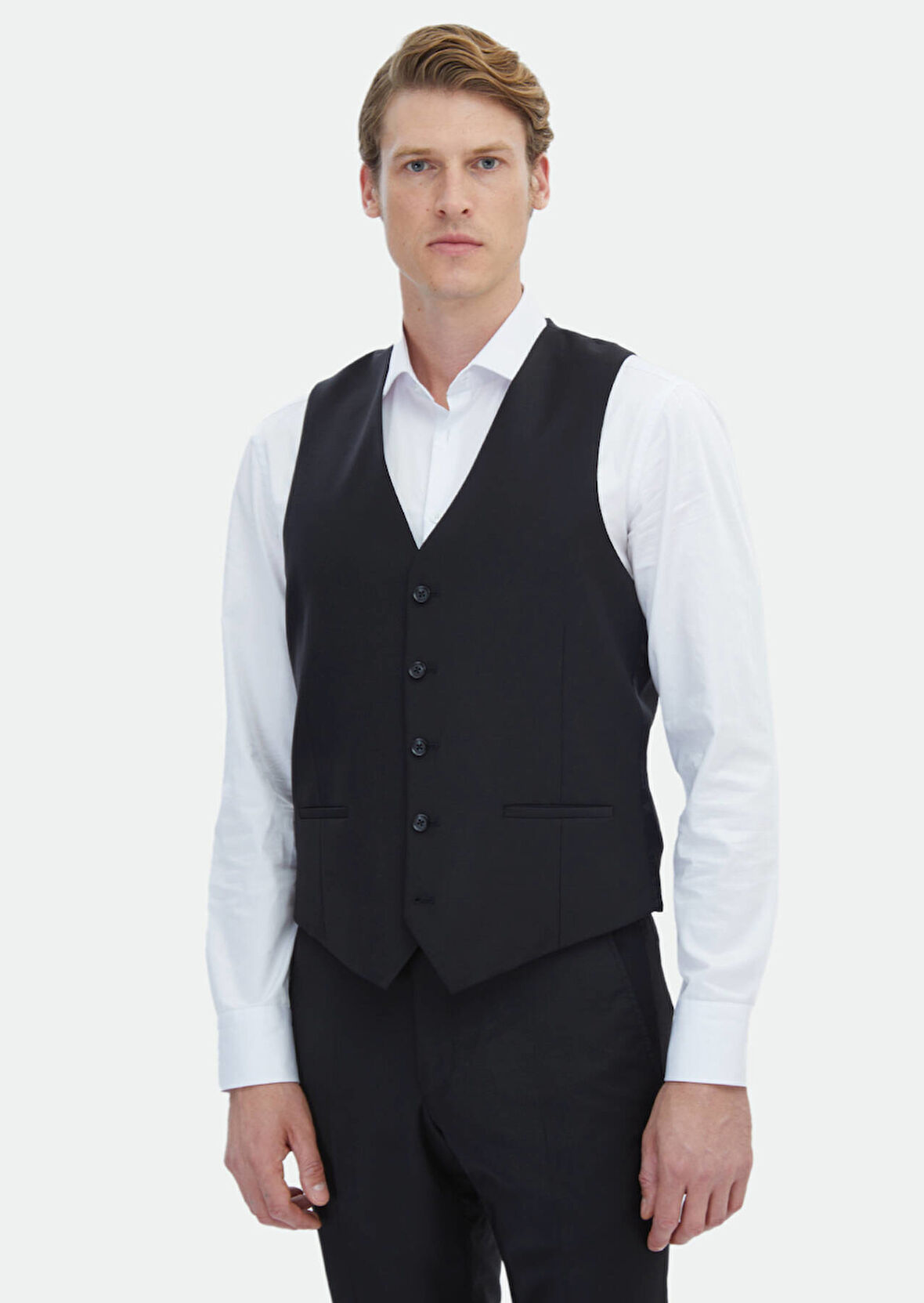 Siyah Slim Fit Kelebek Yaka Klasik Yelek