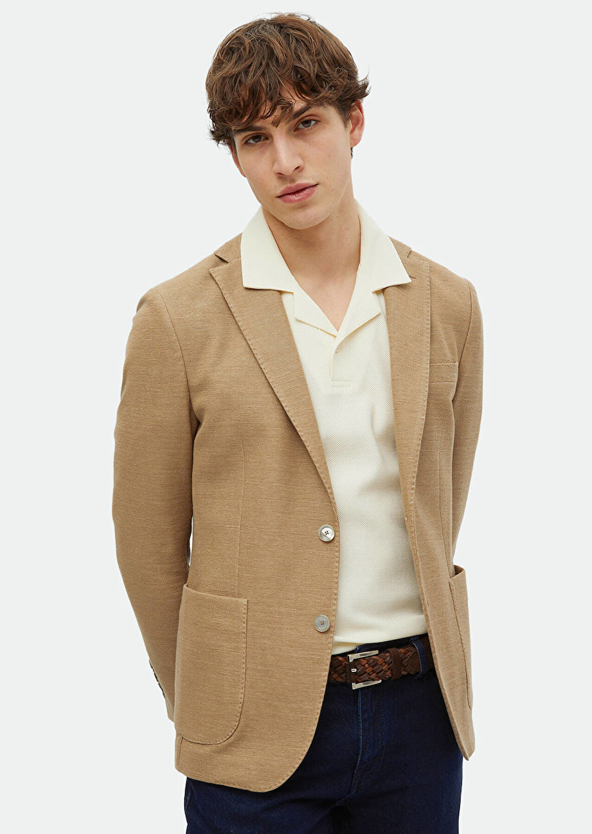 Vizon Mikro Shirt Shoulder Slim Fit Pamuk Karışımlı Örme Ceket