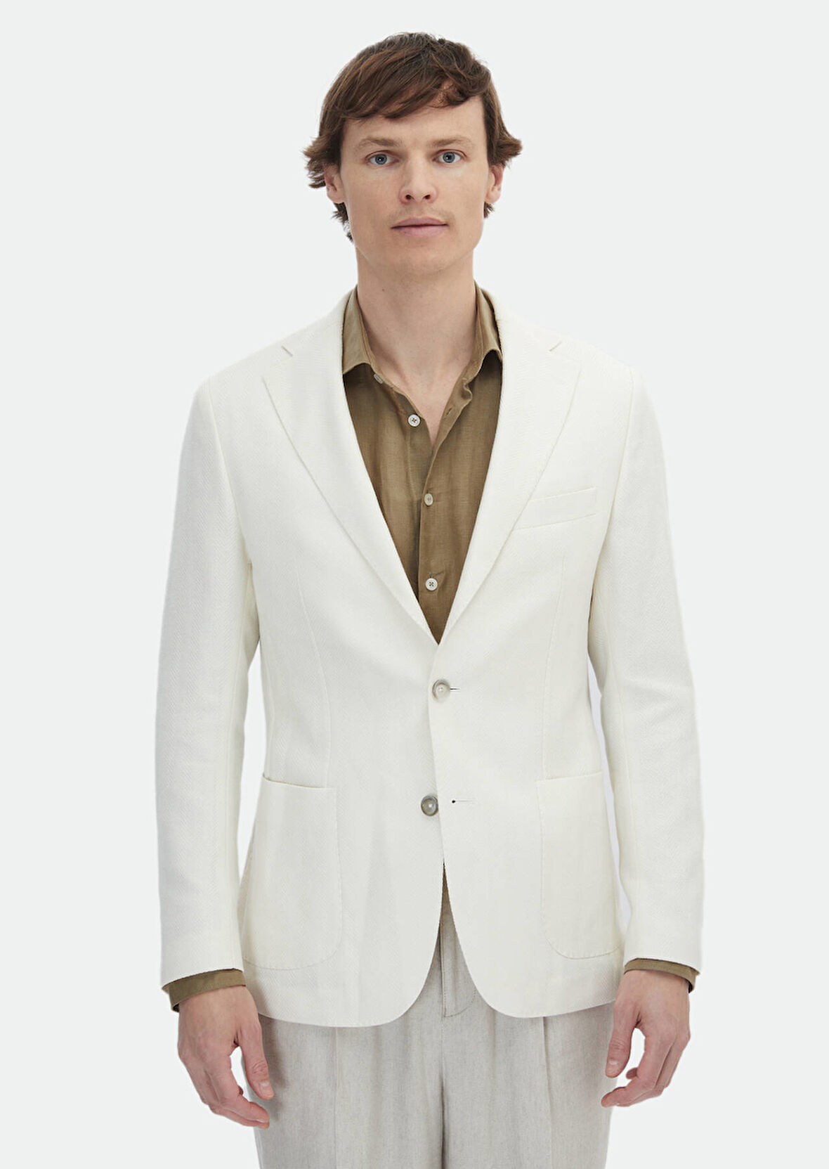 Ekru Desenli Shirt Shoulder Slim Fit Pamuk Karışımlı Ceket