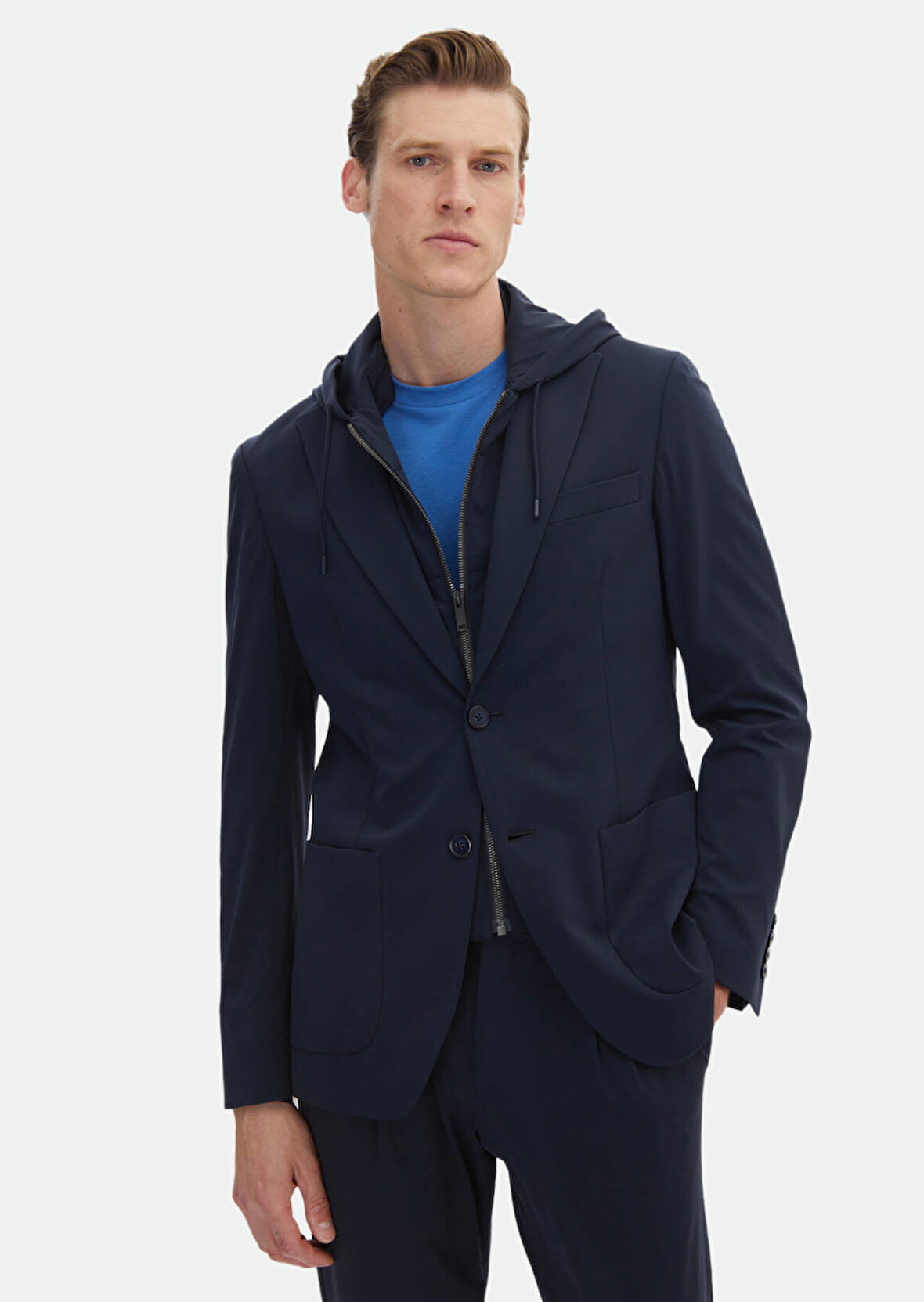 Lacivert Düz Comfort Fit Örme Takım Elbise