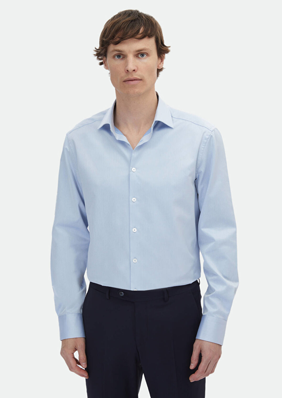 Mavi Çizgili Regular Fit Dokuma Klasik %100 Pamuk Gömlek