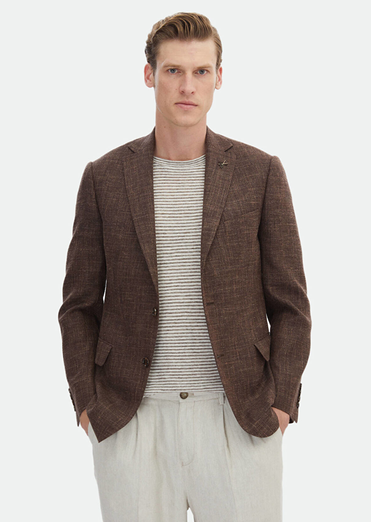 Vizon Düz Regular Fit İpek Karışımlı Ceket