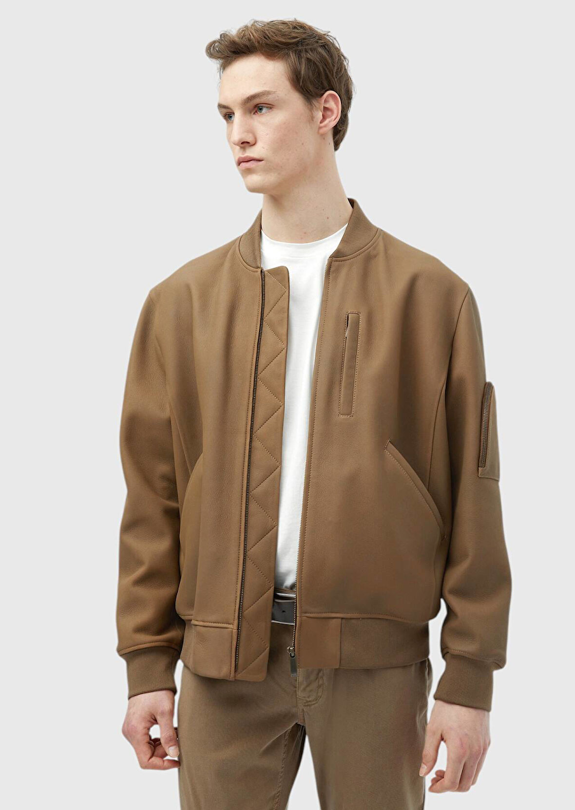 Deve Tüyü Regular Fit Dik Yaka Casual Süet Deri Mont