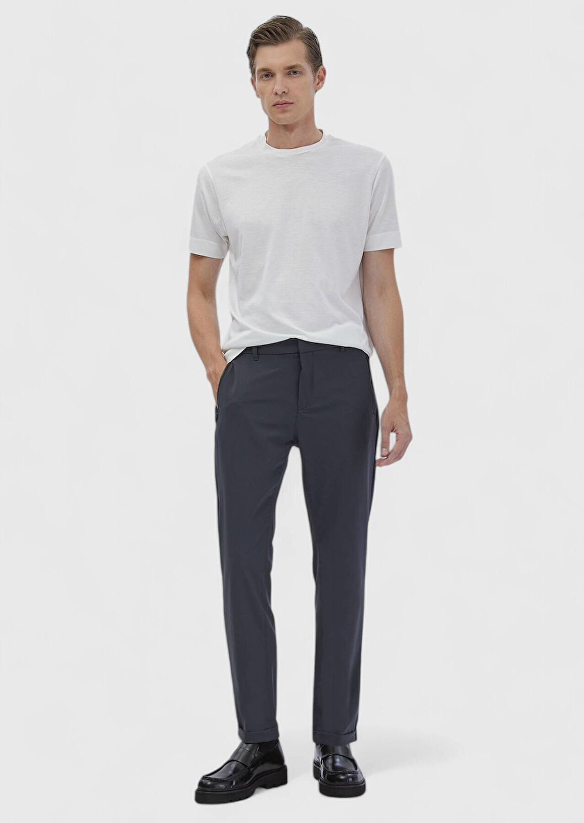 Koyu Gri Düz Örme Jogging Fit Casual Pantolon