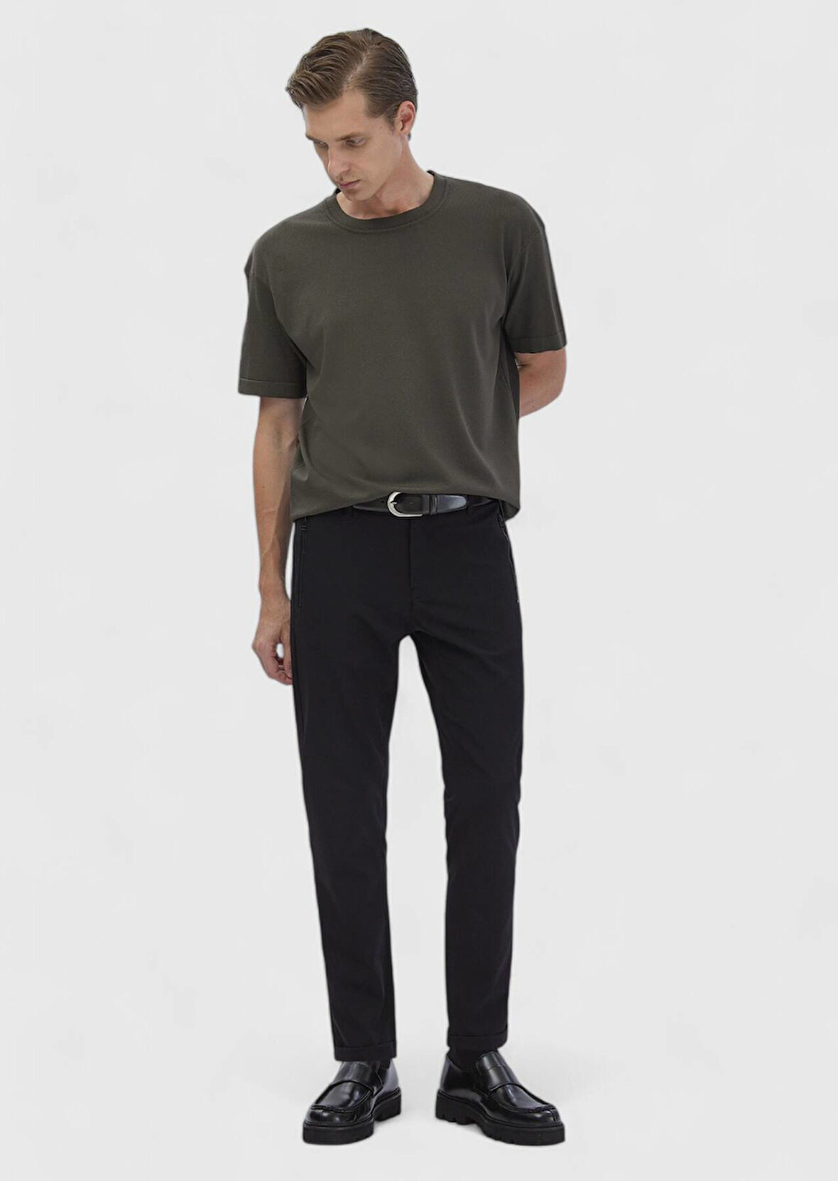 Siyah Düz Örme Jogging Fit Casual Pantolon