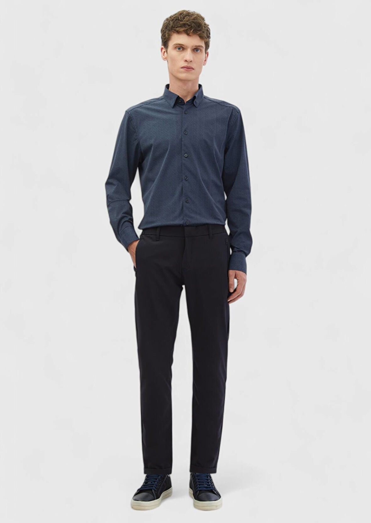 Lacivert Düz Örme Jogging Fit Casual Pantolon