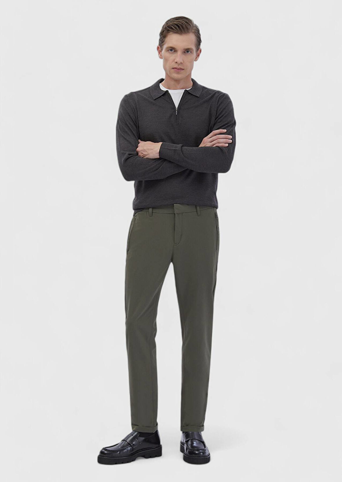 Haki Düz Örme Jogging Fit Casual Pantolon