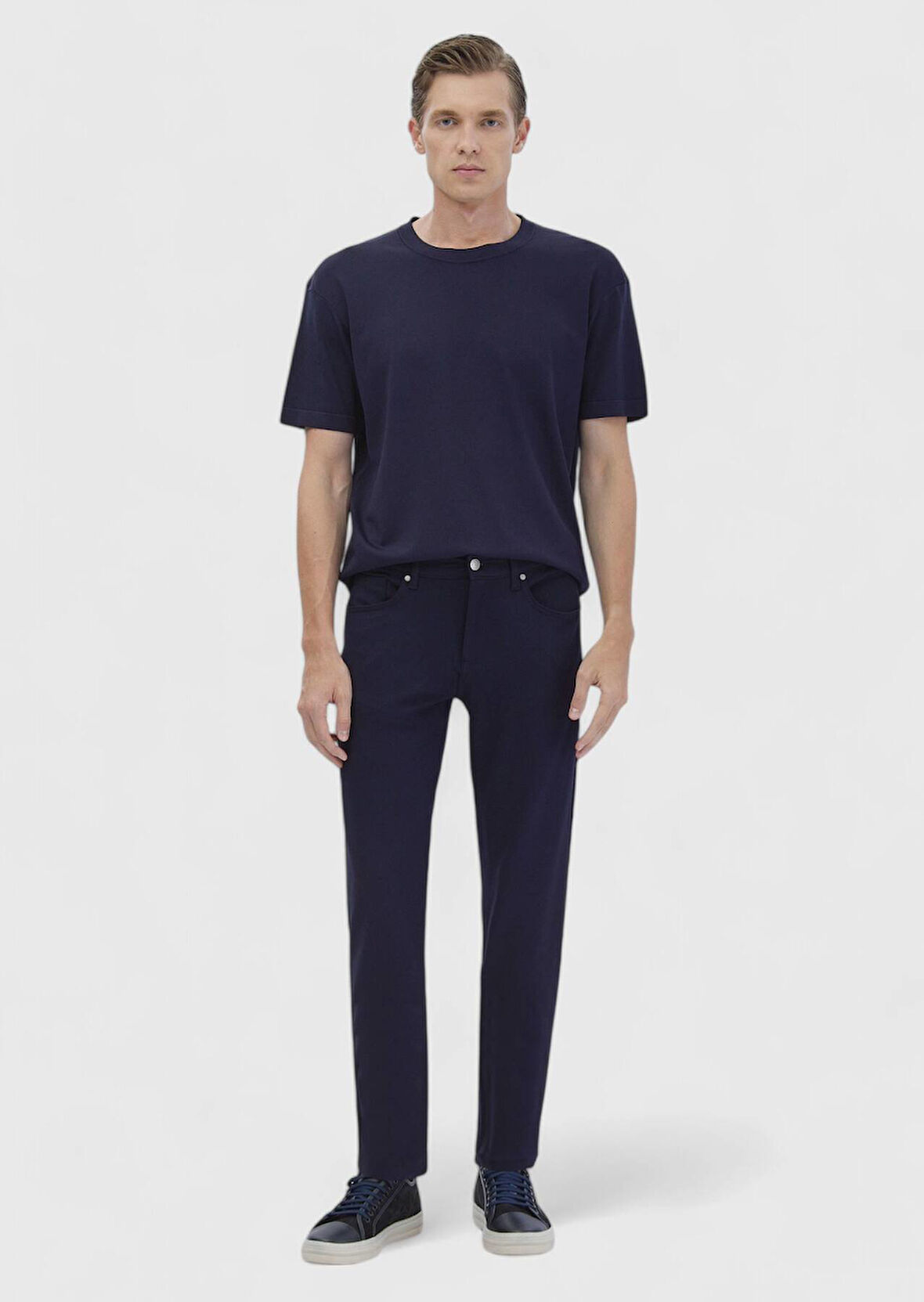 Lacivert Düz Örme Slim Fit Casual Pantolon