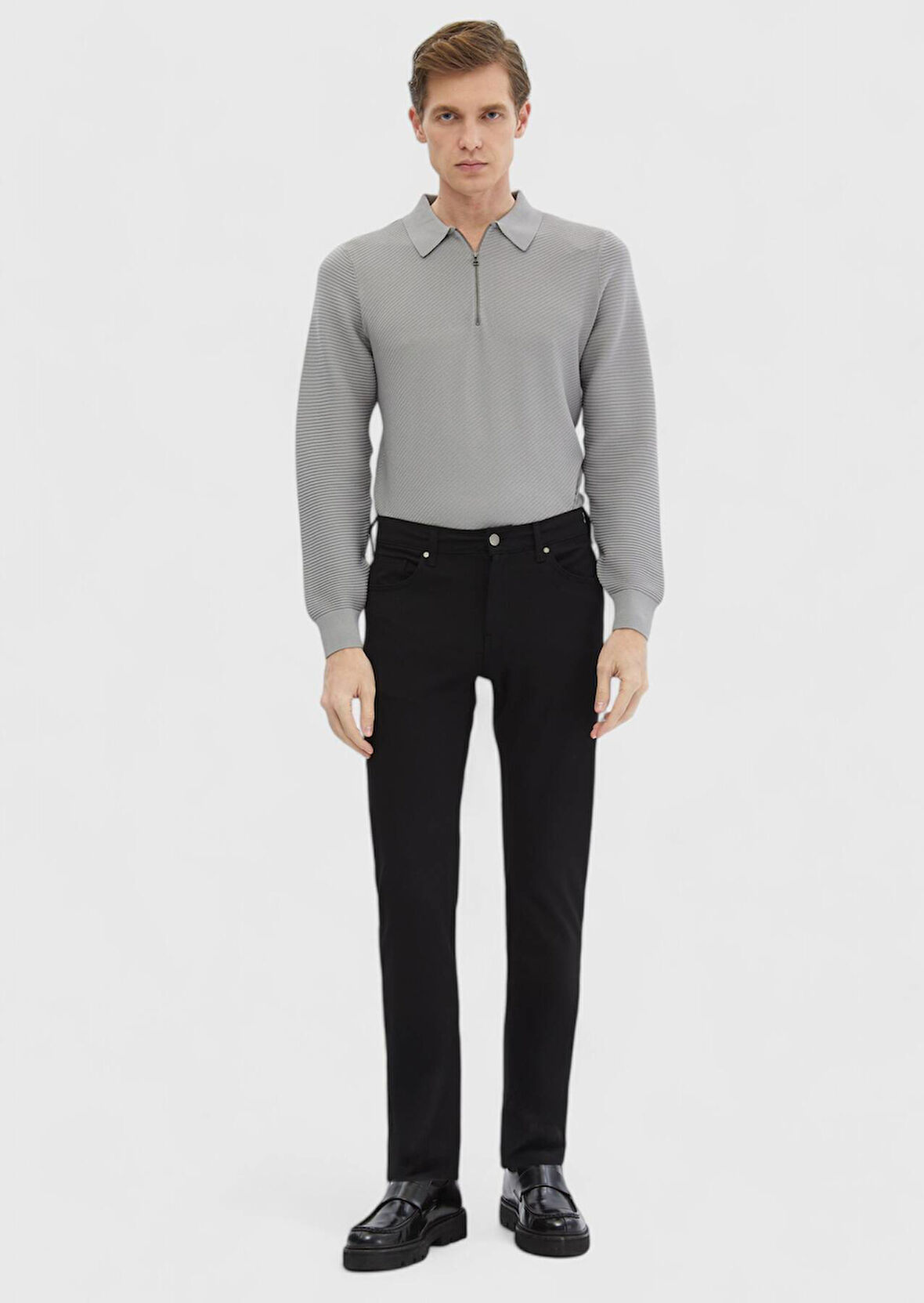 Siyah Düz Örme Slim Fit Casual Pantolon