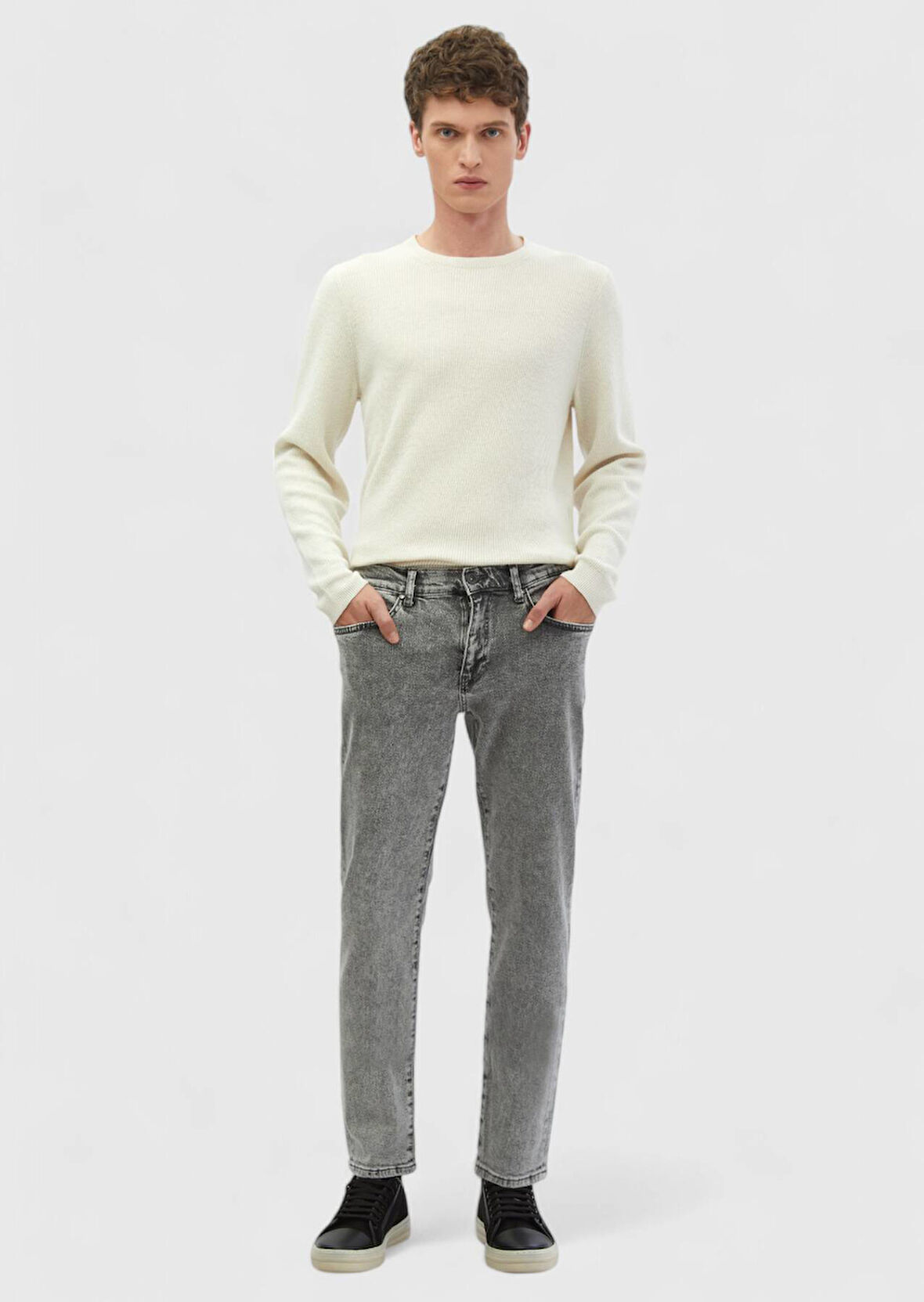 Gri Düz Regular Fit Denim %100 Pamuk Pantolon