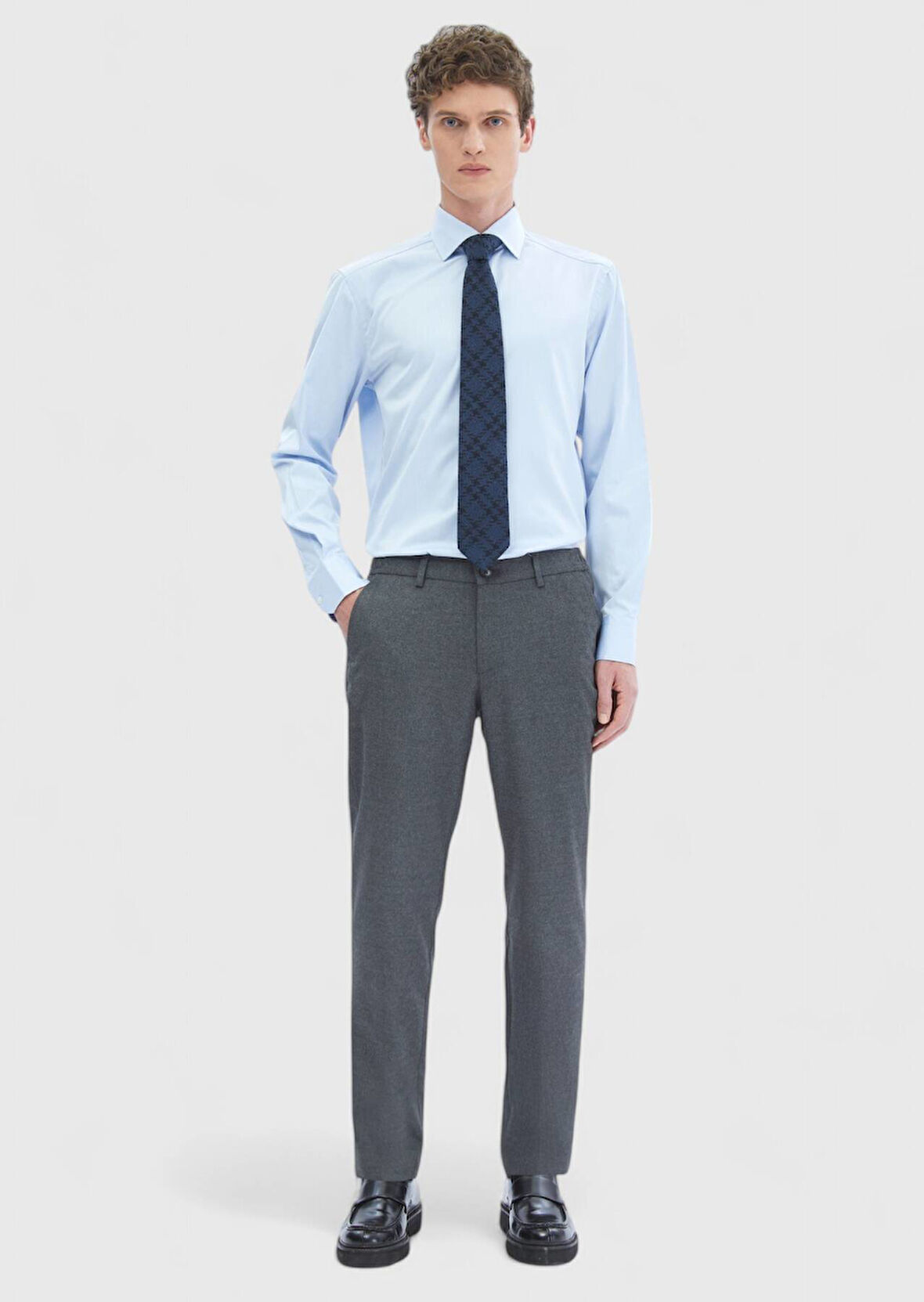 Gri Düz Dokuma Jogging Fit Casual Pantolon