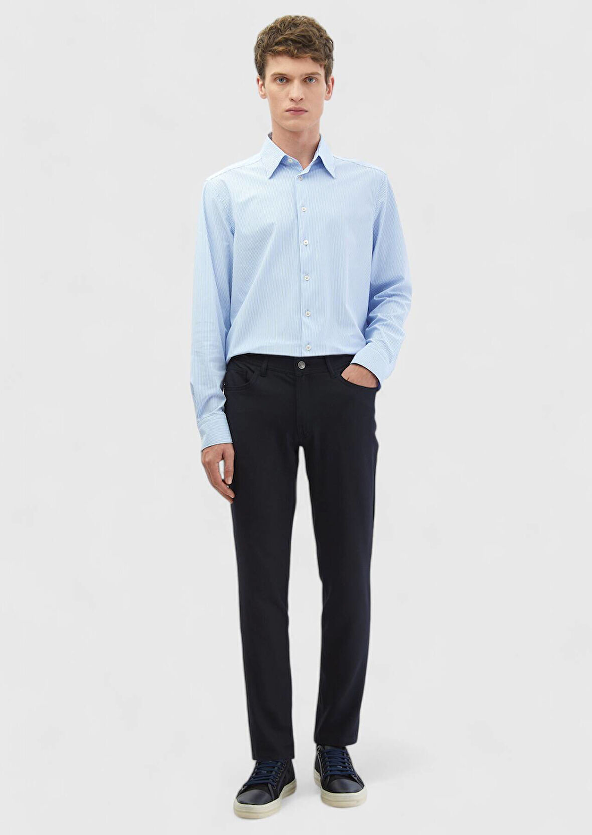 Lacivert Düz Dokuma Slim Fit Casual Pantolon