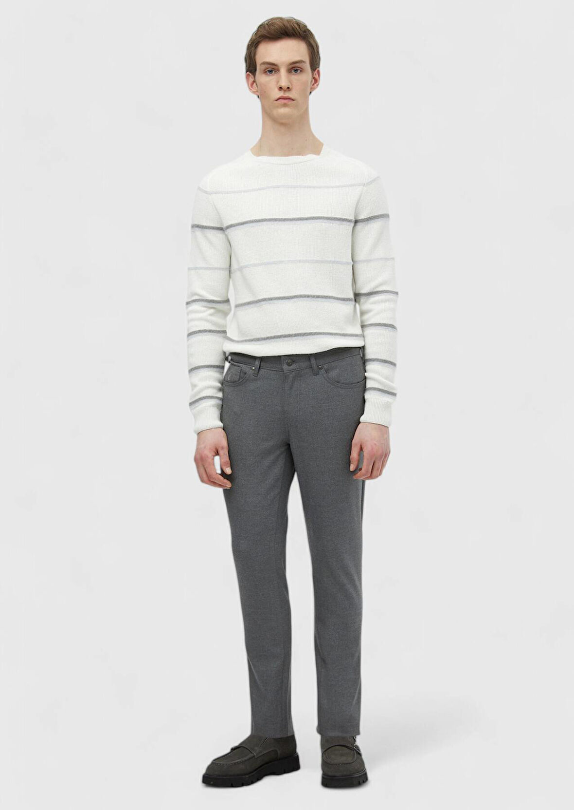 Gri Düz Dokuma Slim Fit Casual Pantolon