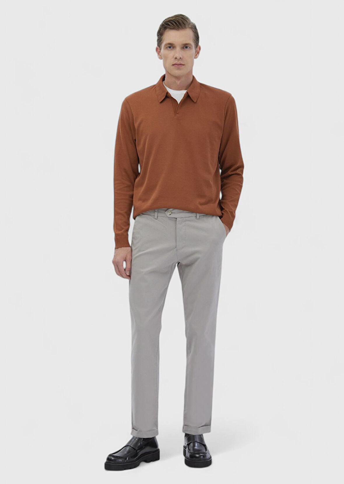 Bej Düz Dokuma Regular Fit Casual Pamuk Karışımlı Pantolon