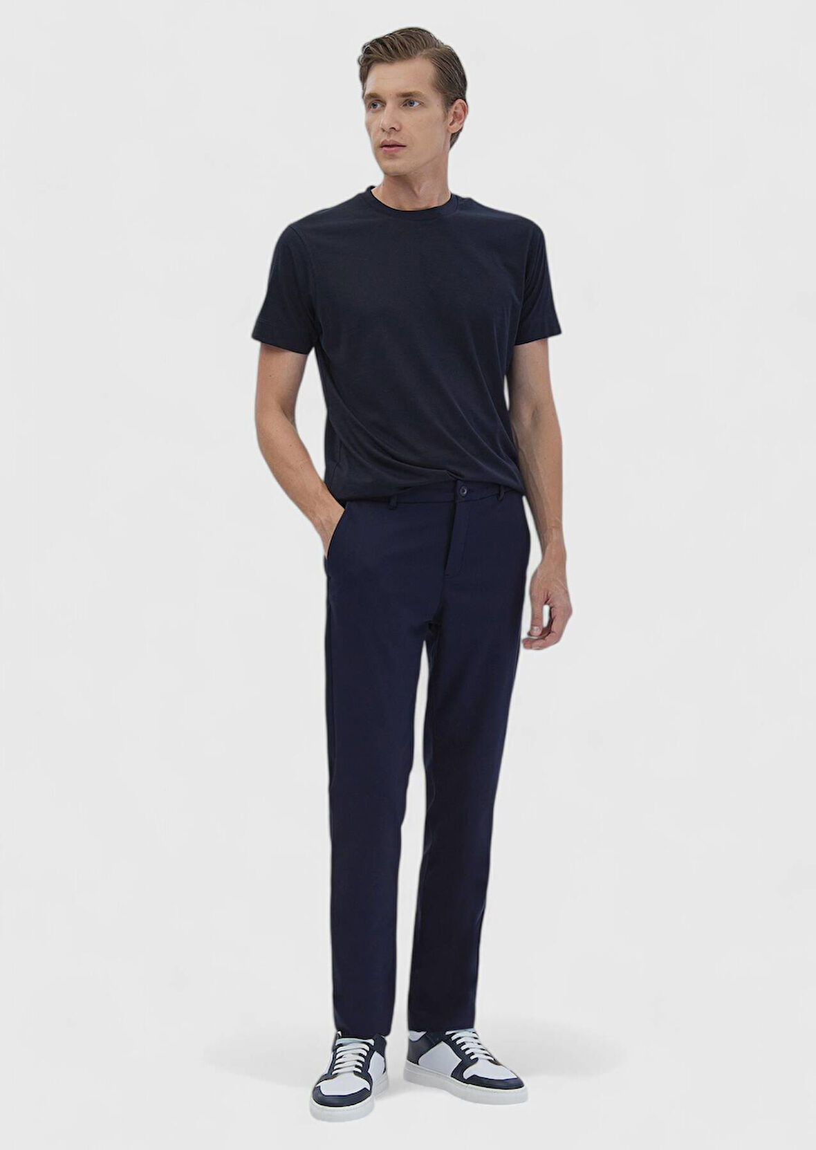 Lacivert Düz Dokuma Jogging Fit Casual Pamuk Karışımlı Pantolon