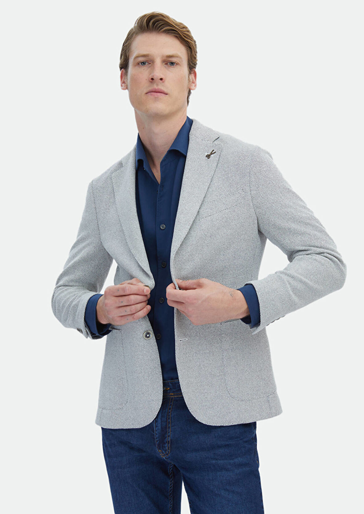 Ekru Mikro Shirt Shoulder Slim Fit Pamuk Karışımlı Örme Ceket