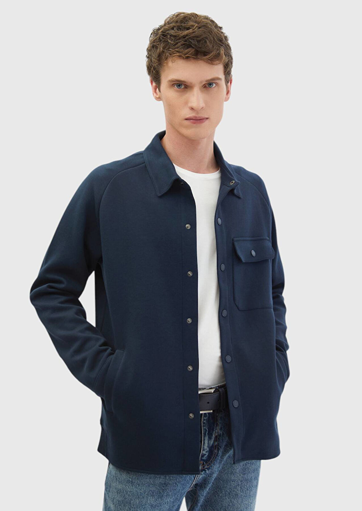 Lacivert Polo Yaka Düz Sweatshırt