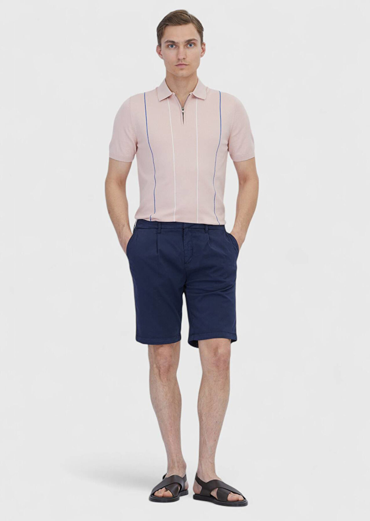 Lacivert Düz Dokuma Regular Fit Casual Pamuk Karışımlı Bermuda