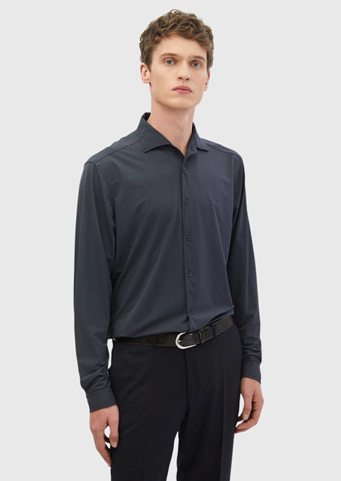 Gri Düz Casual Fit Casual Gömlek