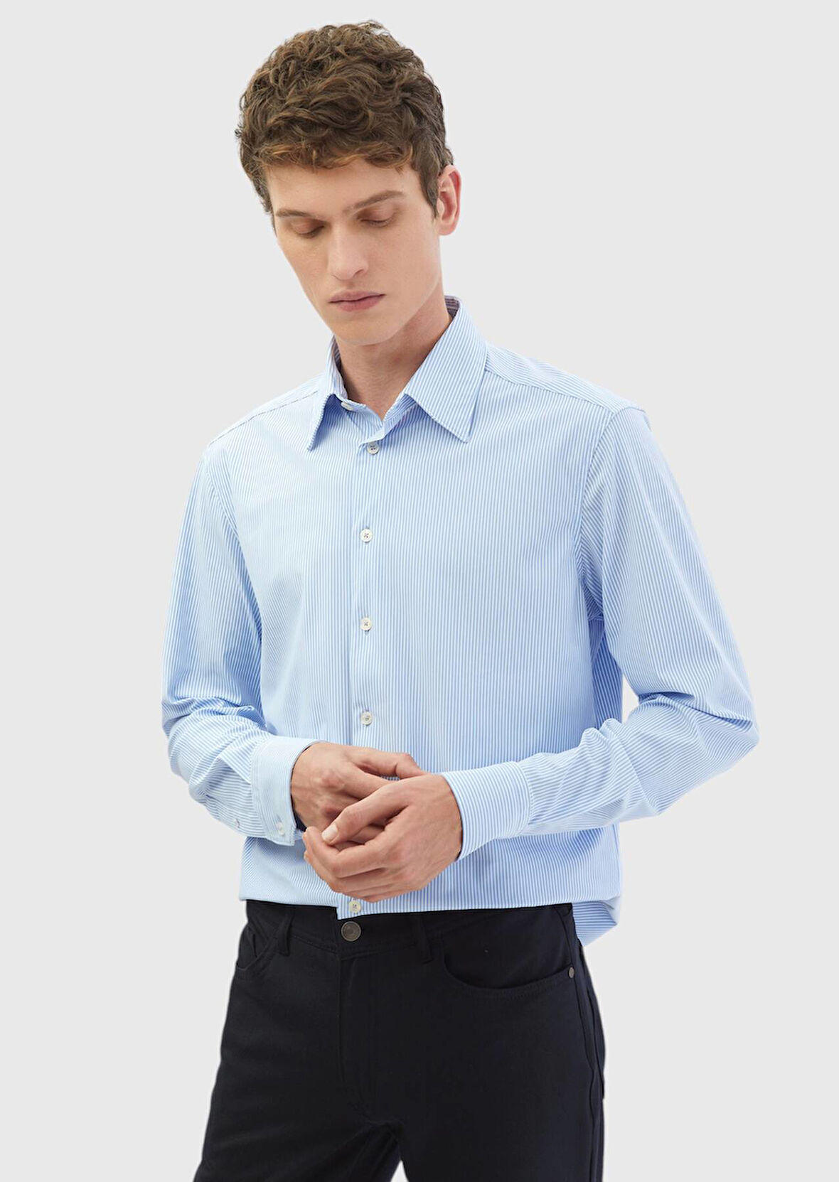 Mavi Çizgili Regular Fit Klasik Gömlek