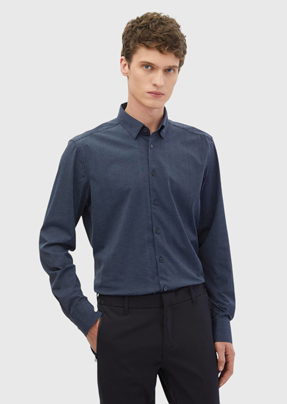 Lacivert Baskılı Casual Fit Casual Gömlek