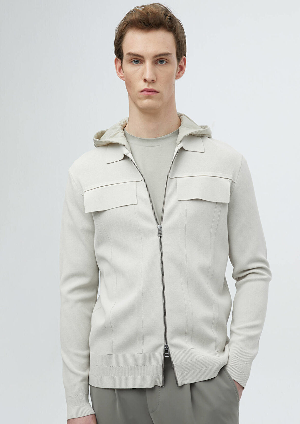 Taş Polo Yaka Düz Örgü Hırka