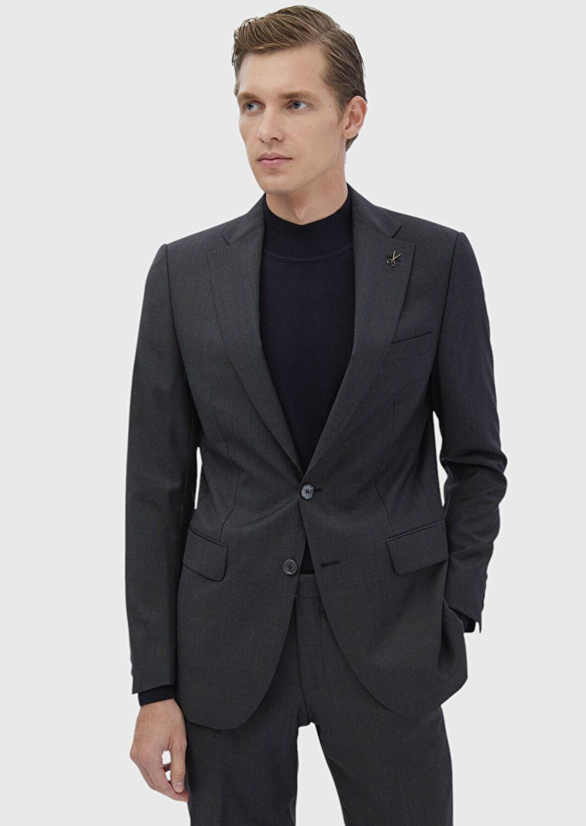 Antrasit Çizgili Thin&taller Slim Fit %100 Yün Takım Elbise