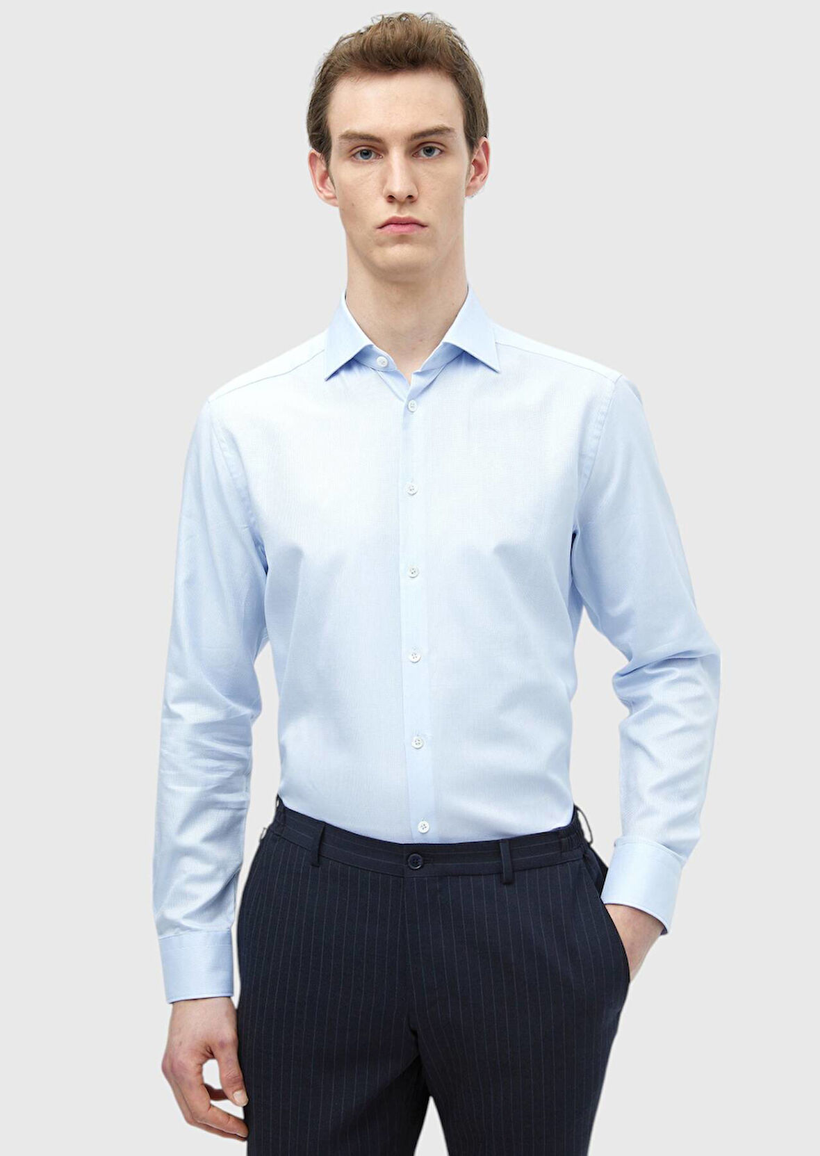 Mavi Düz Regular Fit Dokuma Klasik %100 Pamuk Gömlek