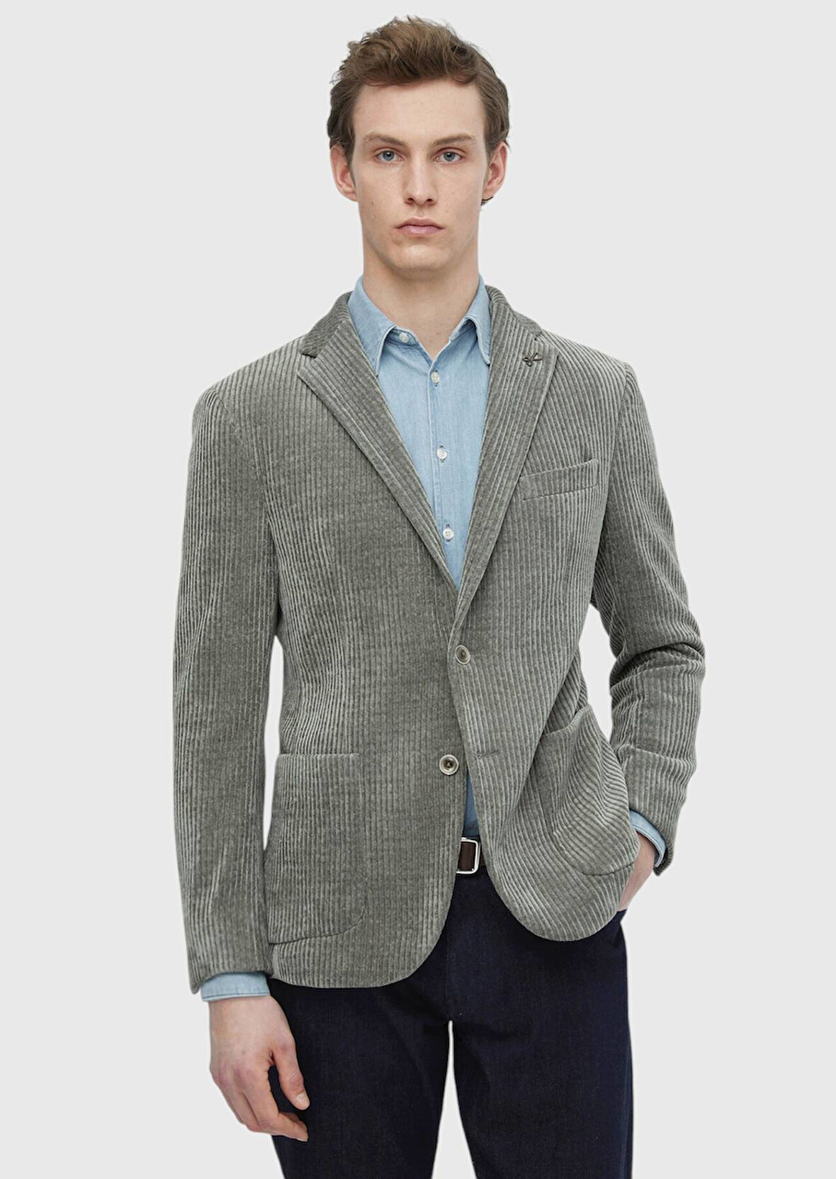 Açık Yeşil Desenli Shirt Shoulder Slim Fit Ceket