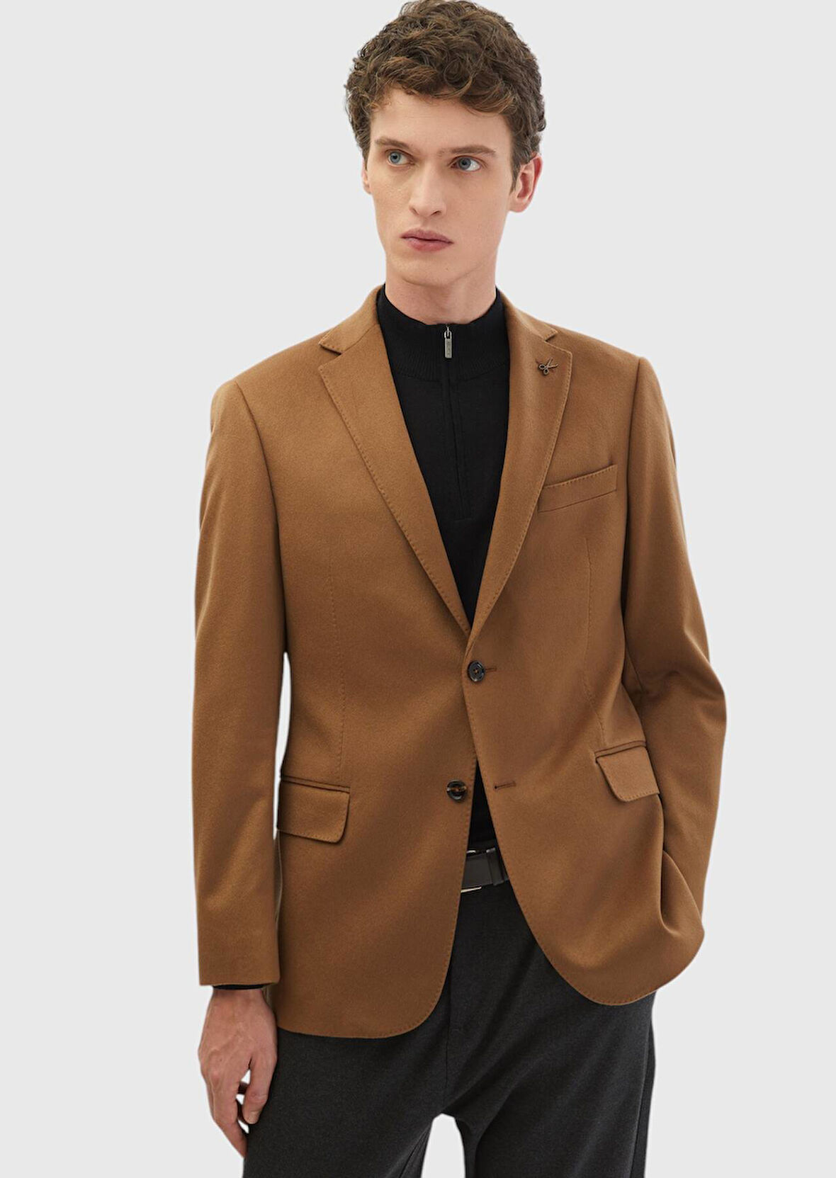 Deve Tüyü Düz Regular Fit %100 Kaşmir Ceket