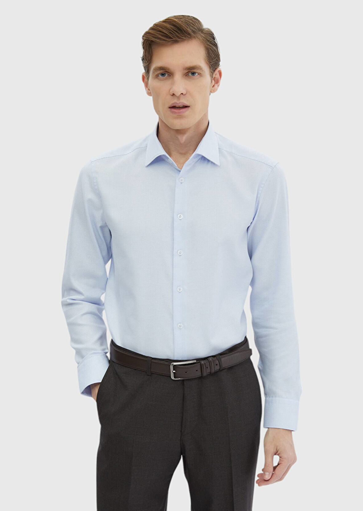 Mavi Desenli Regular Fit Dokuma Klasik %100 Pamuk Gömlek