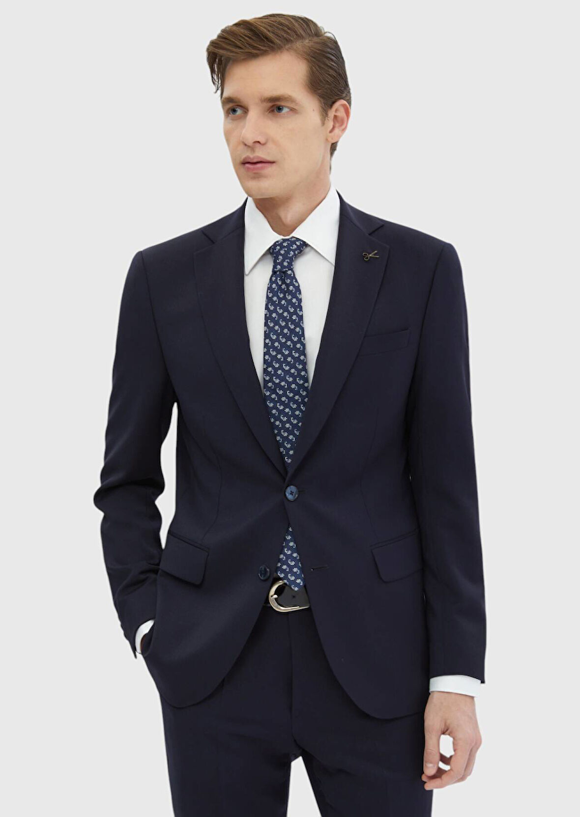 Lacivert Düz Modern Fit %100 Yün Takım Elbise