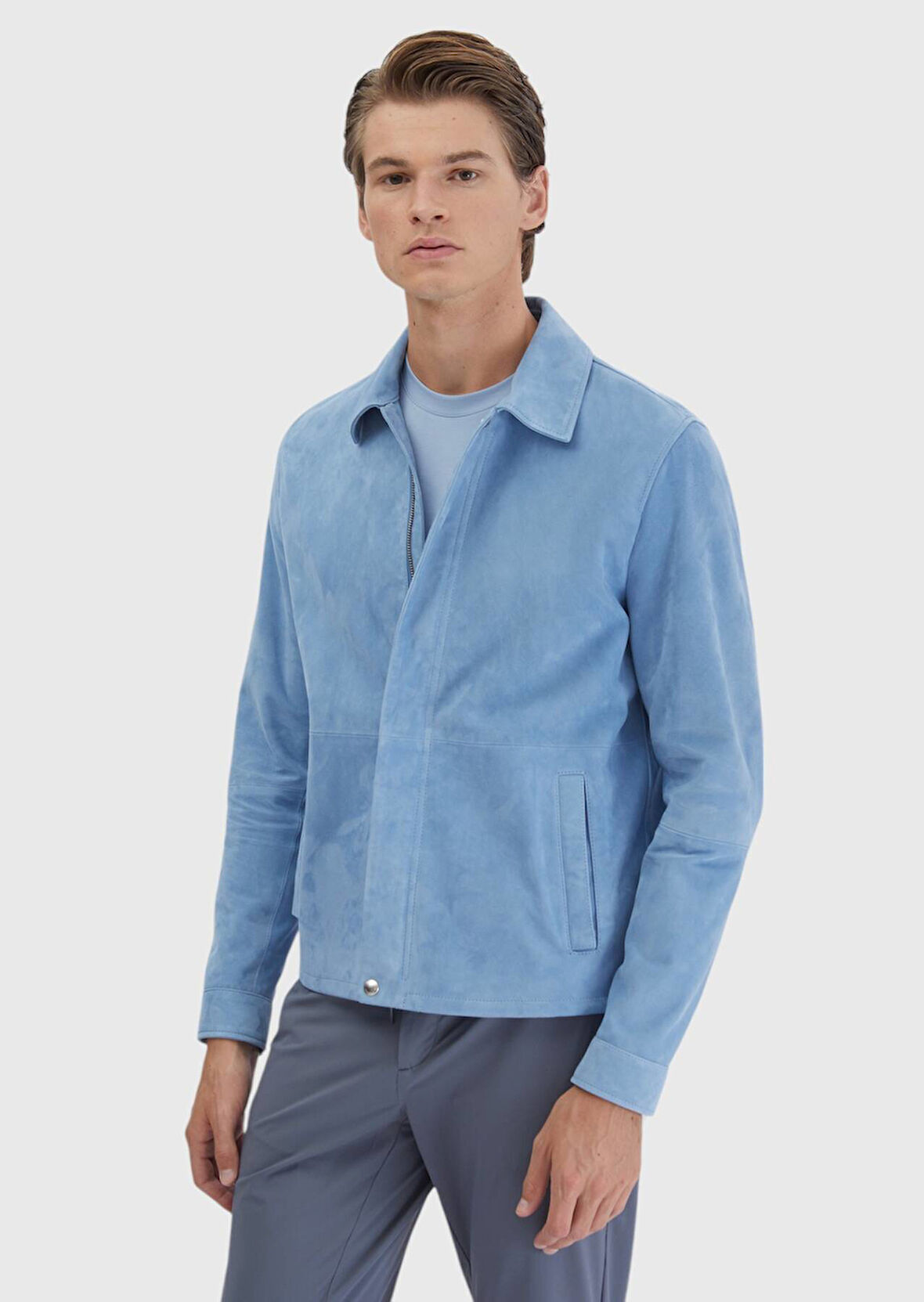 Mavi Regular Fit Gömlek Yaka Casual Deri Mont