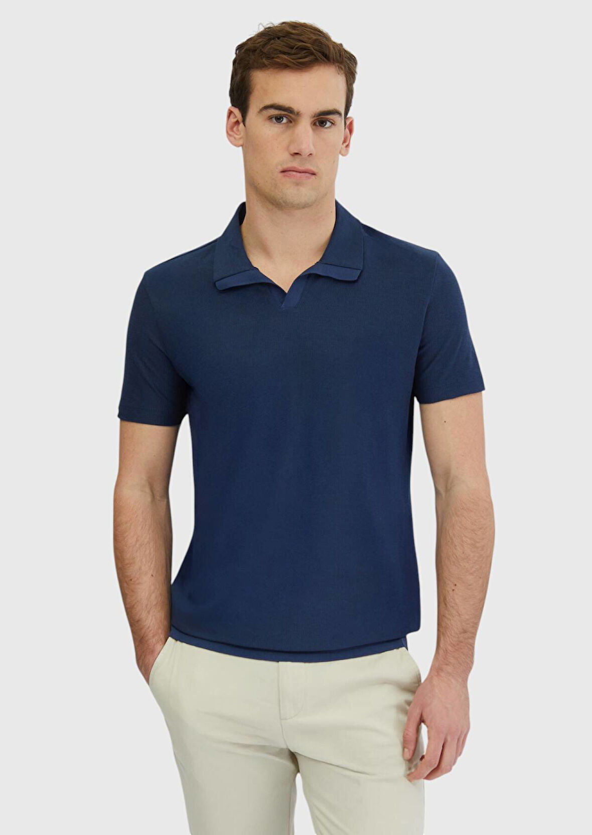 İndigo Jakarlı Polo Yaka %100 Pamuk T-Shirt