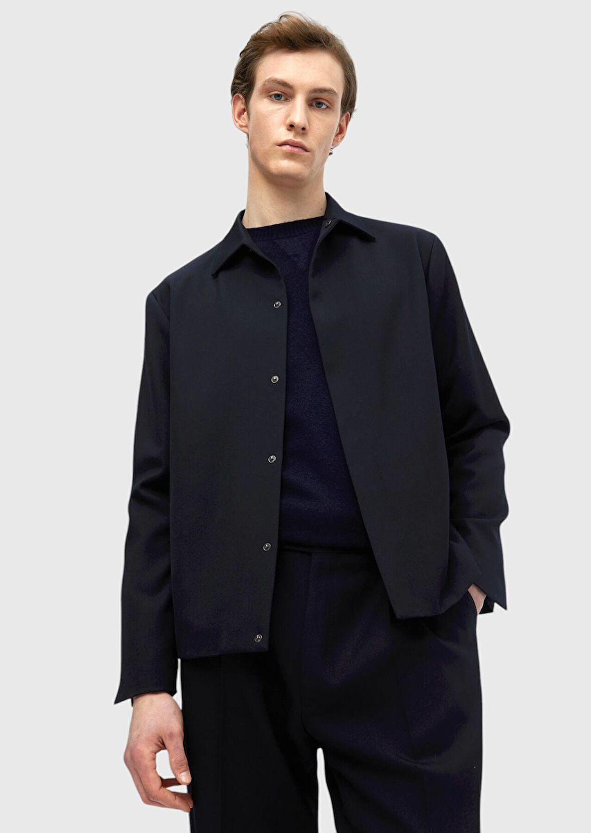 Lacivert Düz Casual Fit %100 Yün Takım Elbise