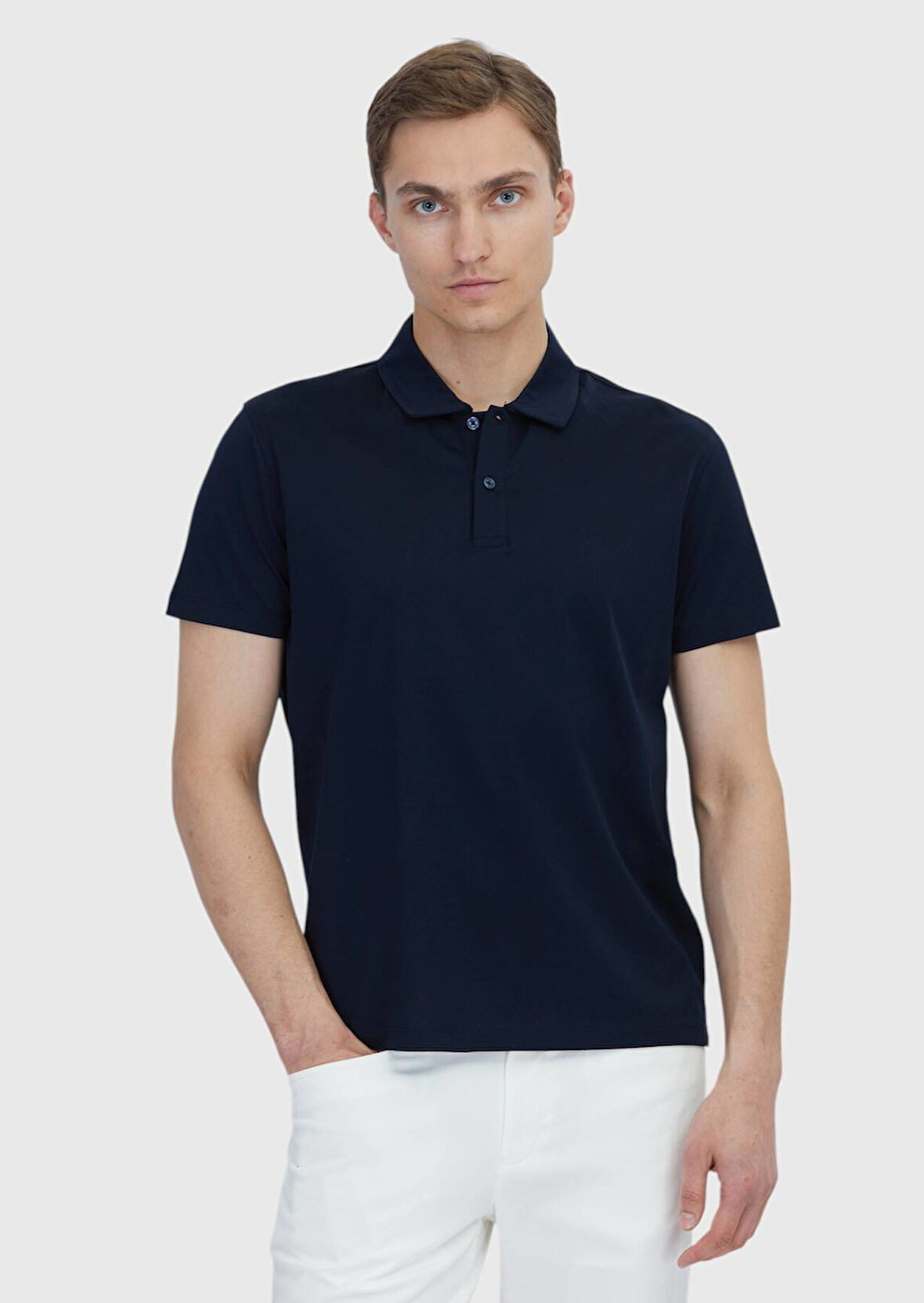 Lacivert Düz Polo Yaka %100 Pamuk T-Shirt