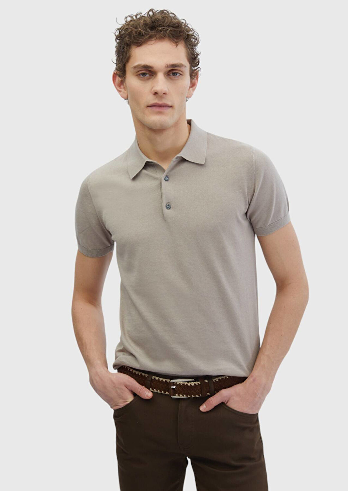 Bej Polo Yaka %100 Pamuk Triko