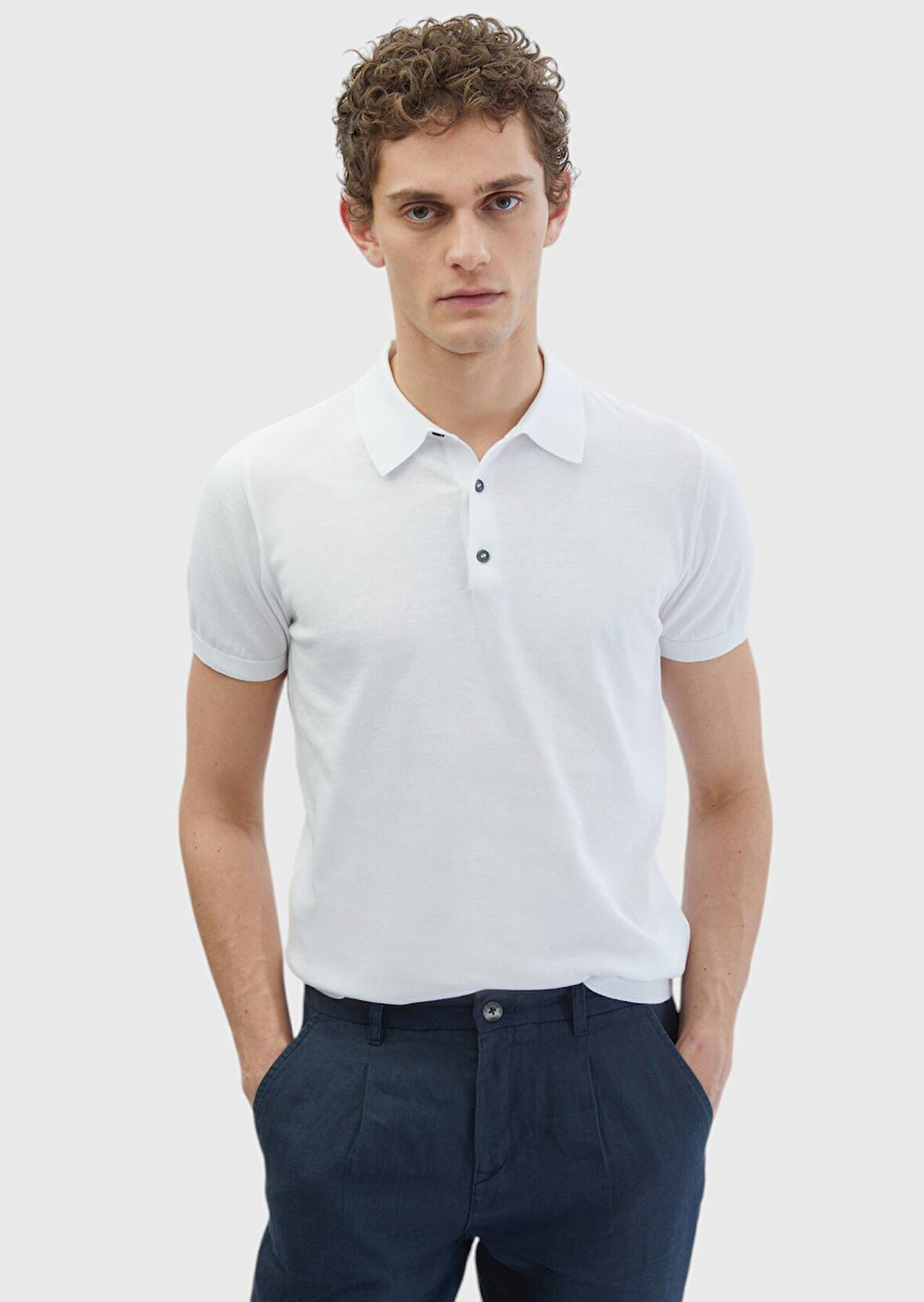 Beyaz Polo Yaka %100 Pamuk Triko