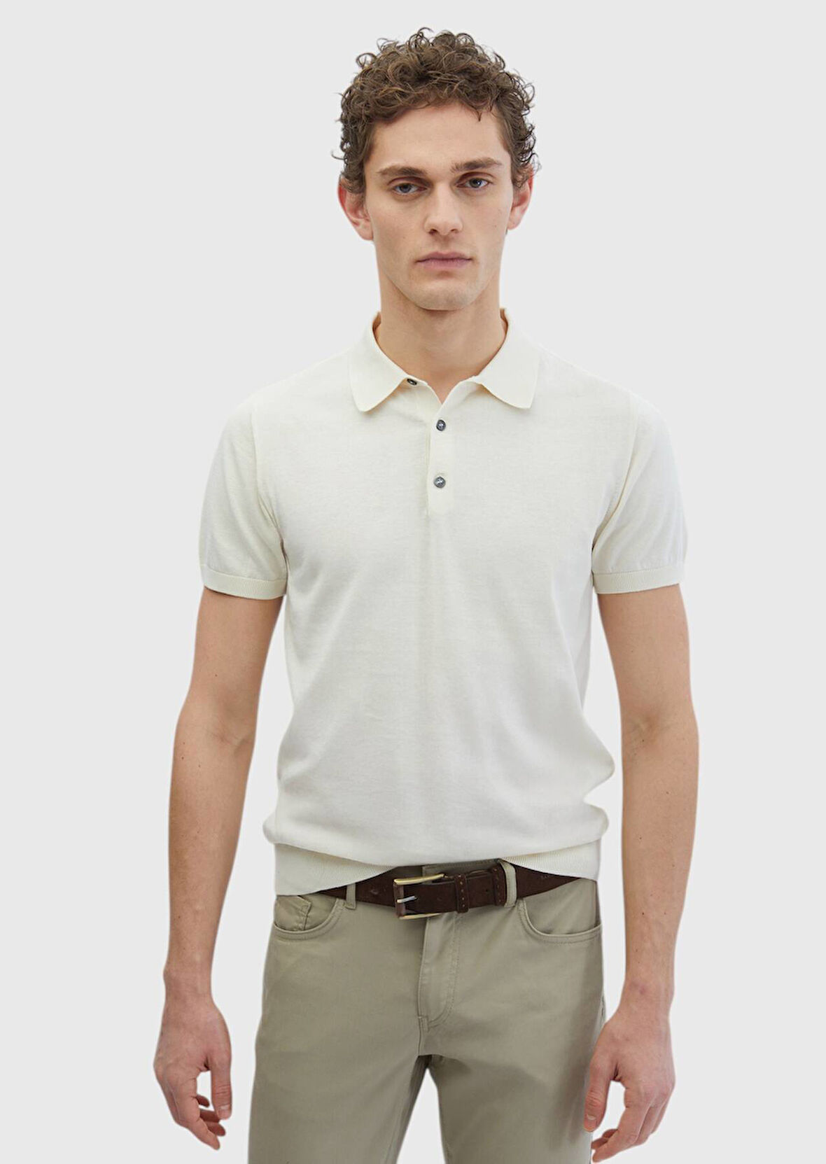 Ekru Polo Yaka %100 Pamuk Triko